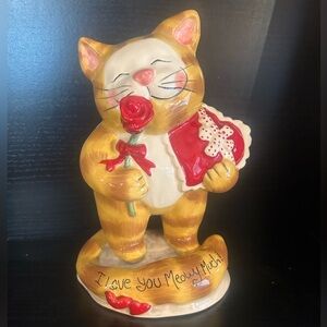 Cute Cat Figurine with Rose and Heart